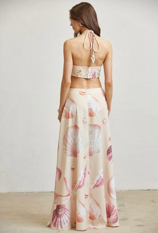 Miami Vice Seashell Satin Maxi Dress - Coral dress for women Vacation Outfits Birthday Dresses Going Out Looks