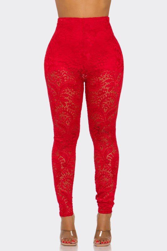 Midnight Muse Lace High - Waisted Pants - Red bottoms for women Vacation Outfits Birthday Dresses Going Out Looks