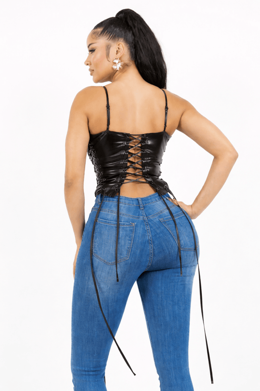 Faux Leather Corset Top – Night Out Top - Black blaire top for women Vacation Outfits Birthday Dresses Going Out Looks