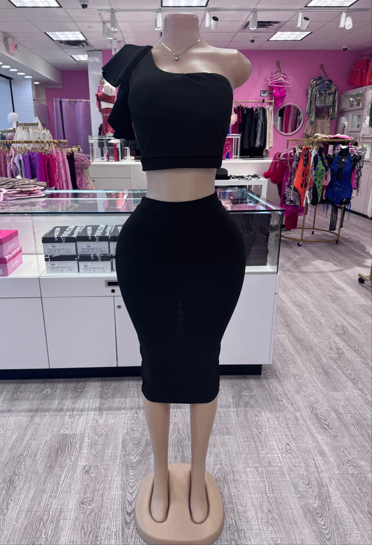 Monica Two Piece Asymetrical Crop Top Skirt Set - Black SKIRT SET for women Vacation Outfits Birthday Dresses Going Out Looks
