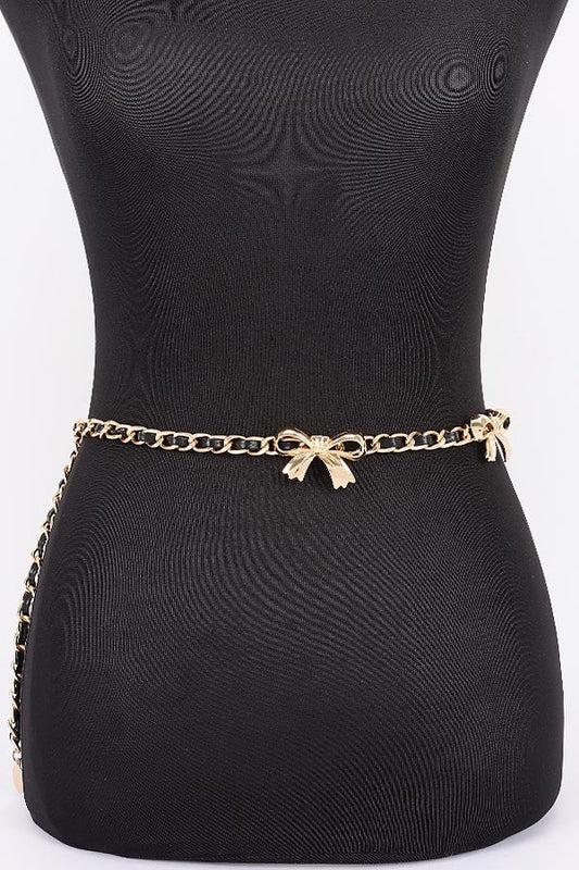 Multi Bow Chain Belt – Dainty Gold Chain Waist Belt for Dresses & Skirts - Black for women Vacation Outfits Birthday Dresses Going Out Looks