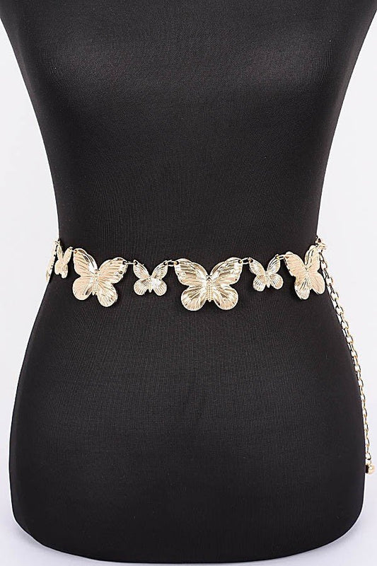 Multi Butterfly Chain Belt – Gold Statement Waist Chain for Dresses & Skirts - Gold for women Vacation Outfits Birthday Dresses Going Out Looks
