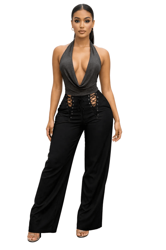 Noir Dominion Lace - Up Wide - Leg Pant - Black bottoms for women Vacation Outfits Birthday Dresses Going Out Looks
