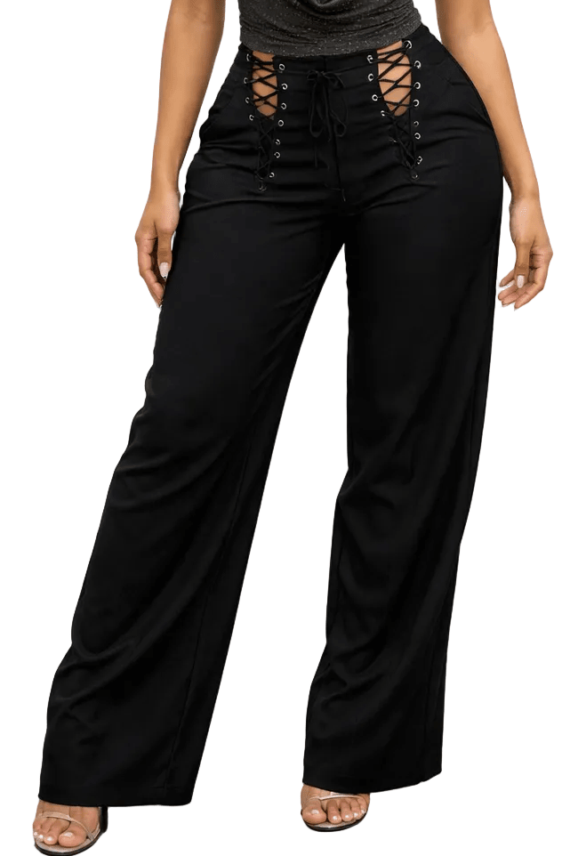 Noir Dominion Lace - Up Wide - Leg Pant - Black bottoms for women Vacation Outfits Birthday Dresses Going Out Looks