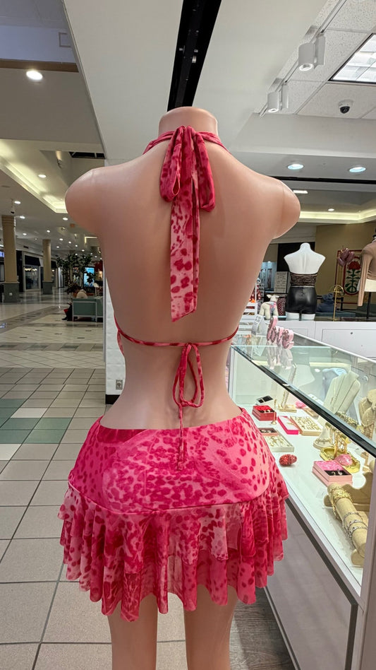 Orchid Halter Top And Tiered Ruffle Mini Skirt Set - Fushia for women Vacation Outfits Birthday Dresses Going Out Looks