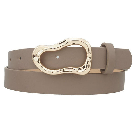 ORGANIC OVAL SHAPED BUCKLE BELT - Dark taupe belt for women Vacation Outfits Birthday Dresses Going Out Looks