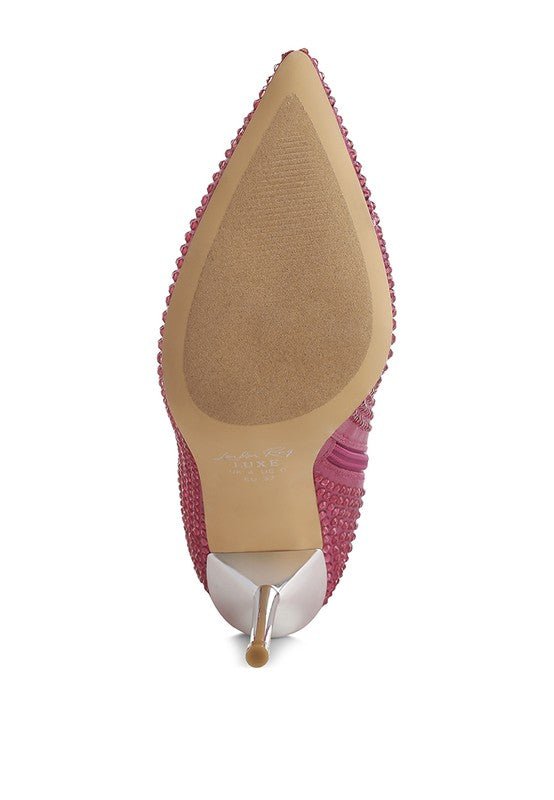 Orymple Shiny Rhinestone Studded Calf Boots - Blaire Shops