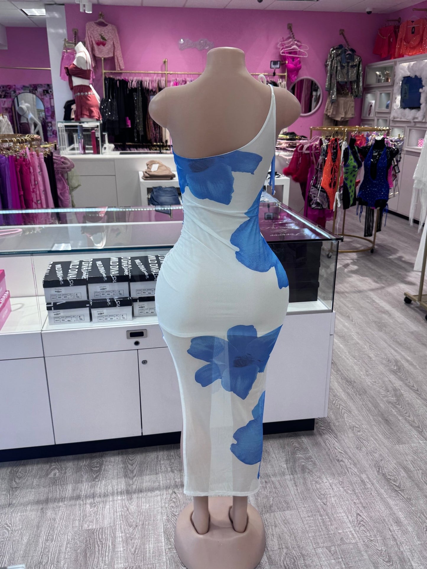 Paradise Blue Floral Side Tie Maxi Dress - Blaire Shops