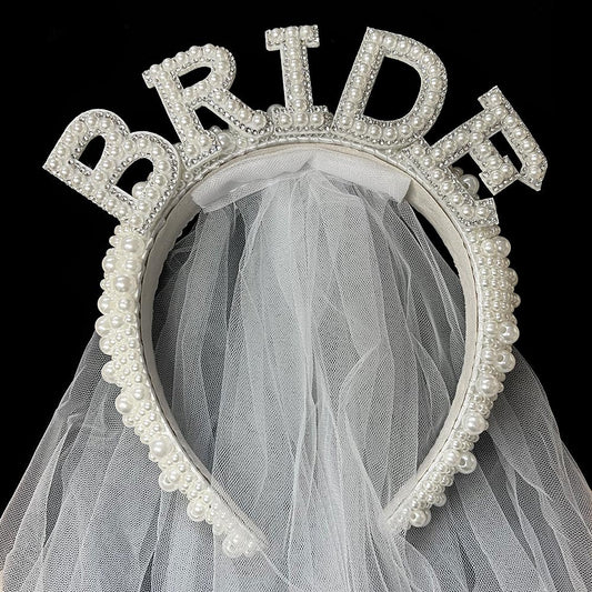 Pearl BRIDE Message Headband – Bridal & Bachelorette Veil - for women Vacation Outfits Birthday Dresses Going Out Looks