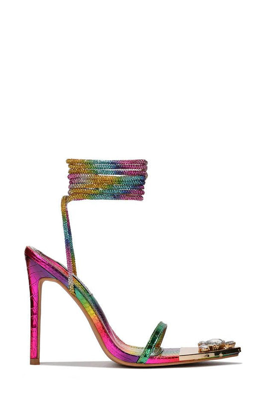 Phora Diamond Tip Rhinestone Rope High Heels - Multi - Rainbow heels for women Vacation Outfits Birthday Dresses Going Out Looks