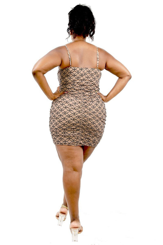 Plus Size Flocked Glitter Mesh Cami Strap Mini Dress - Blaire Shops