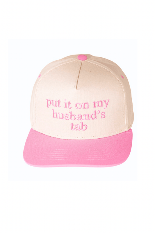 "Put It On My Husband’s Tab" Embroidered Canvas Snapback Cap - Pink for women Vacation Outfits Birthday Dresses Going Out Looks