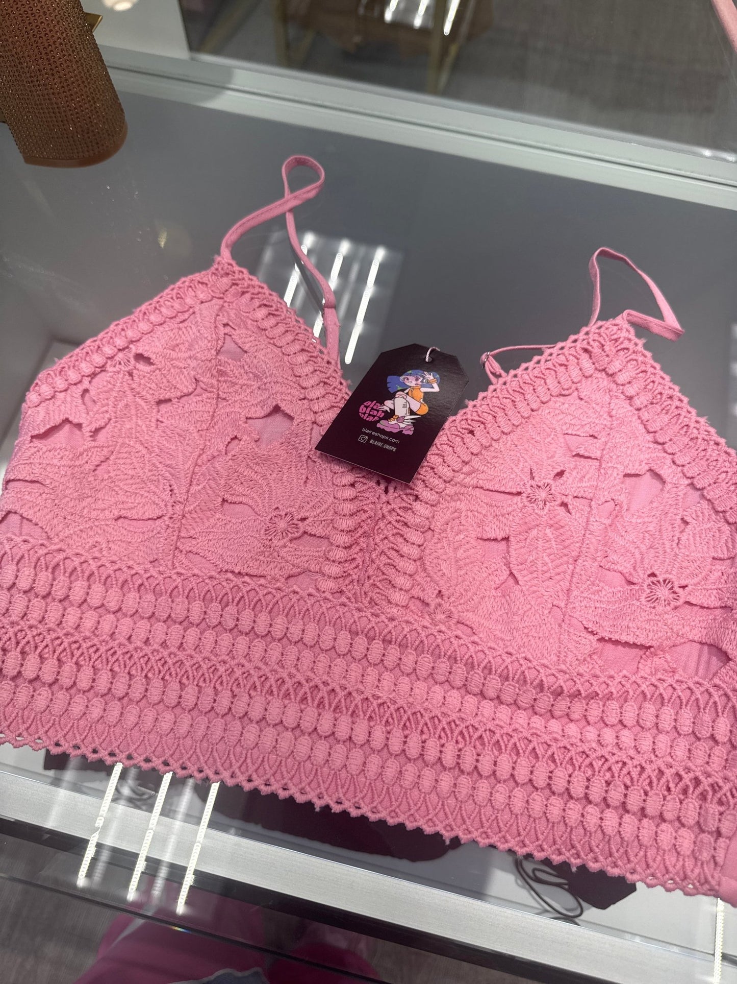Raylee Lace Bralette Crop Top - Soft Rayon Blend, Chic Design for Everyday Wear - Pale pink top for women Vacation Outfits Birthday Dresses Going Out Looks