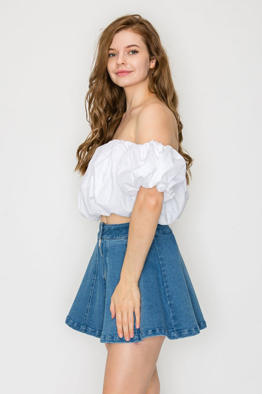 Rebecca Denim A - Line Zip - Up Stretch Skirt With Short Lining - S SKIRT for women Vacation Outfits Birthday Dresses Going Out Looks
