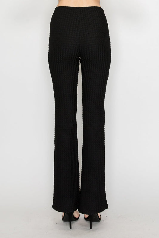 Retro Style Pants Set With Textured Knit, Midrise Flare Design, Perfect For Cozy Outfits - Black outfit for women Vacation Outfits Birthday Dresses Going Out Looks