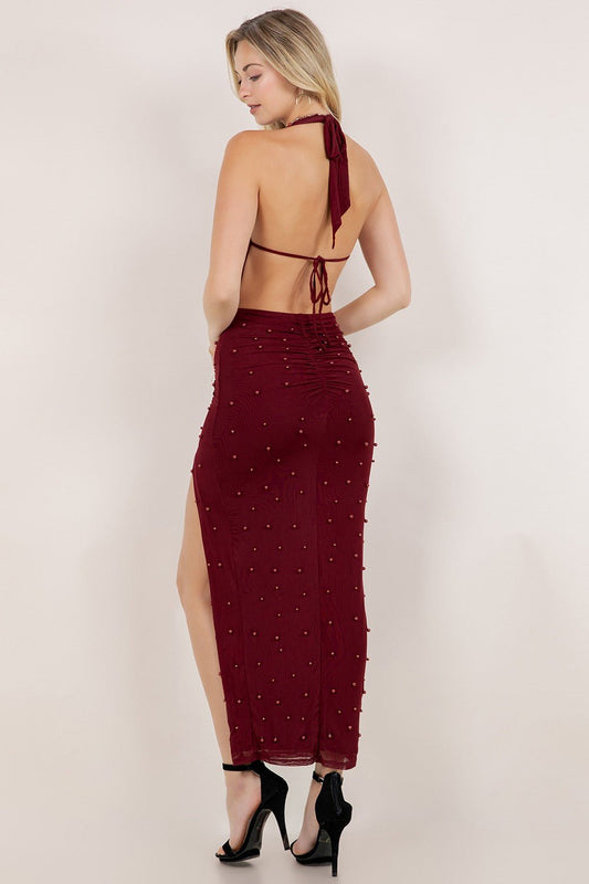 Risque Ruby Pearl Cowl - Front Maxi Dress - Red dress for women Vacation Outfits Birthday Dresses Going Out Looks
