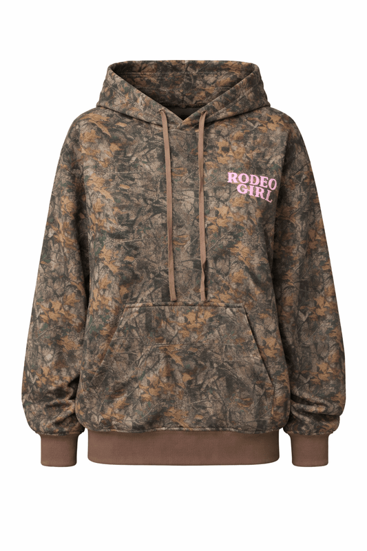 Rodeo Girl Dark Camo Cloud Fleece Hoodie - Camouflage top for women Vacation Outfits Birthday Dresses Going Out Looks