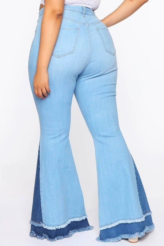 Rodeo Queen Plus Size - high Rise Two Tones Flare Jeans - Light Blue jeans for women Vacation Outfits Birthday Dresses Going Out Looks