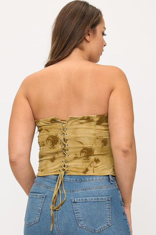 Rosalia Plus Size Lace Up Corset Tube Top – Boned Bodice & Back Lace Up - Olive top for women Vacation Outfits Birthday Dresses Going Out Looks
