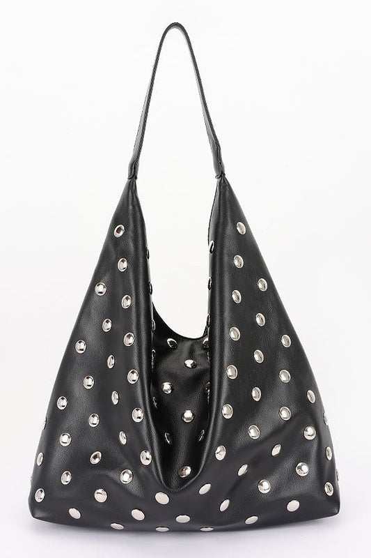 Roxie Studded Faux Leather Hobo Bag - Black bag for women Vacation Outfits Birthday Dresses Going Out Looks