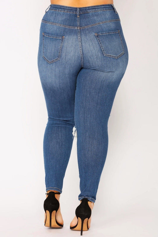 Sasha Plus Size - high Rise Medium Washed Distressed Jeans - Medium Wash jeans for women Vacation Outfits Birthday Dresses Going Out Looks