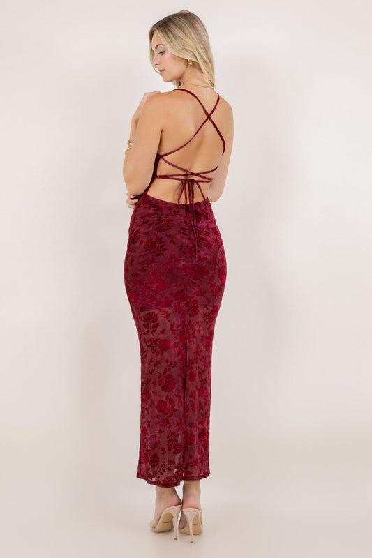 Scarlet Rose Sheer Lace Maxi Dress – Sexy Bodycon Slip Gown - Red for women Vacation Outfits Birthday Dresses Going Out Looks