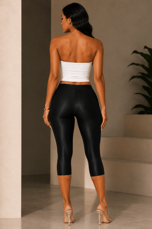 SculptFit High - Waisted Nylon Capri Leggings - Black bottoms for women Vacation Outfits Birthday Dresses Going Out Looks