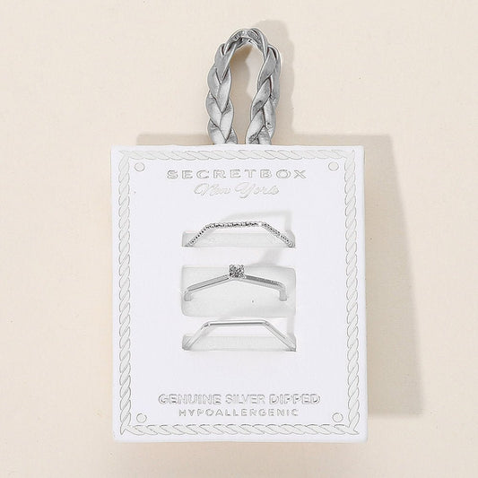 SECRET BOX™ 3PCS Genuine Silver Dipped Dainty Geometric Stackable Ring Set - Silver RING for women Vacation Outfits Birthday Dresses Going Out Looks