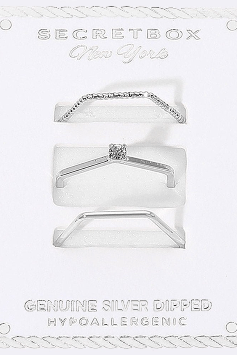SECRET BOX™ 3PCS Genuine Silver Dipped Dainty Geometric Stackable Ring Set - Silver RING for women Vacation Outfits Birthday Dresses Going Out Looks