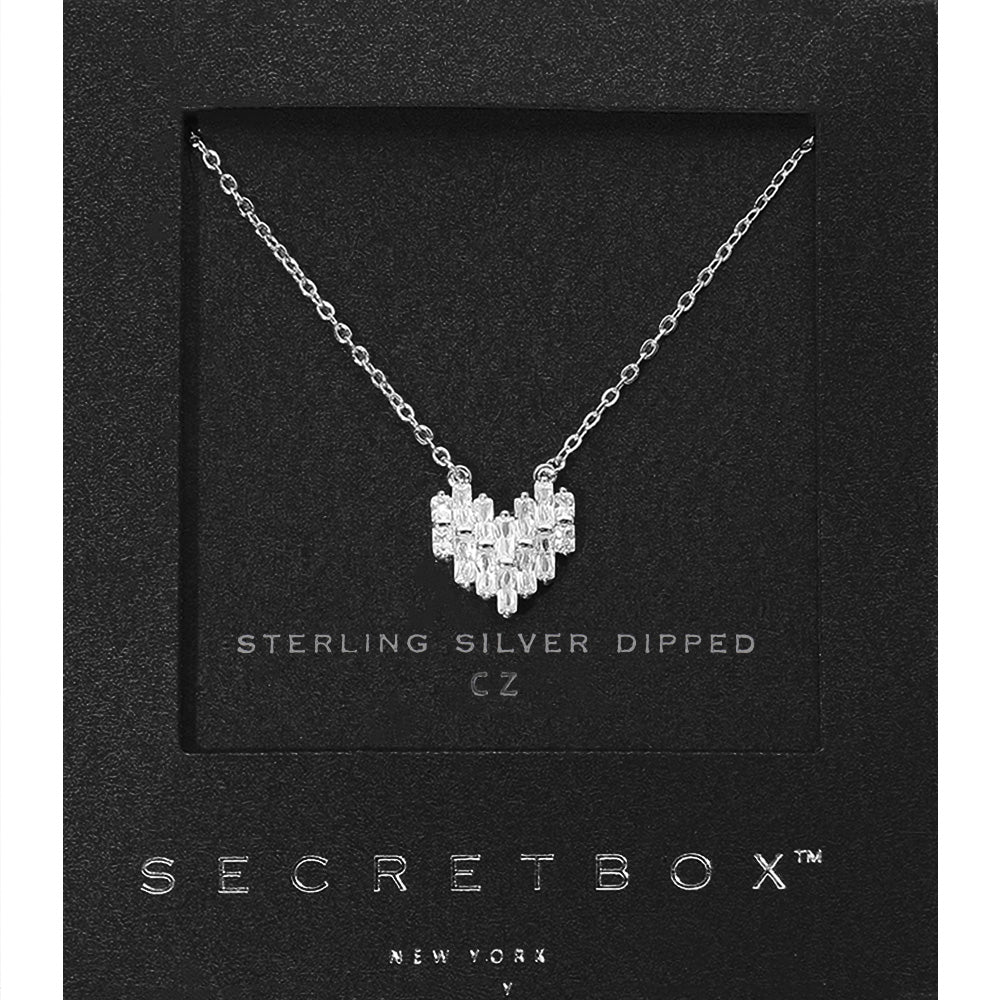 Secret Box™ CZ Stone Paved Heart Pendant Necklace – 14k Gold Dipped or Sterling Silver Dipped