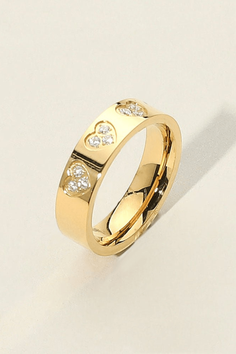 SECRET BOX™ Stainless Steel Heart Stone Paved Band Ring