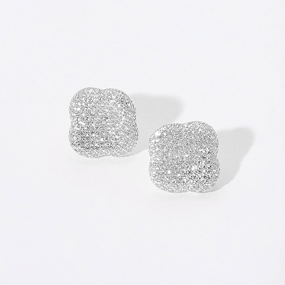 Secret Box™ Sterling Silver Dipped CZ Stone Paved Quatrefoil Stud Earrings - Blaire Shops