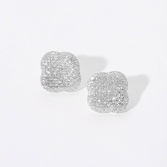 Secret Box™ Sterling Silver Dipped CZ Stone Paved Quatrefoil Stud Earrings - Silver EARRINGS for women Vacation Outfits Birthday Dresses Going Out Looks