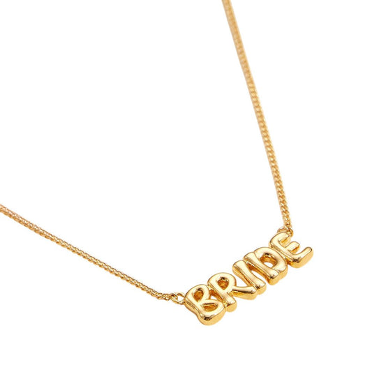 Semi Fine Collection – 18K Gold Dipped Bride Message Pendant Necklace - Gold for women Vacation Outfits Birthday Dresses Going Out Looks