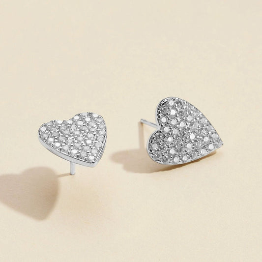 Semi Fine Collection – 18K Gold Dipped CZ Stone Paved Heart Stud Earrings - Silver EARRINGS for women Vacation Outfits Birthday Dresses Going Out Looks