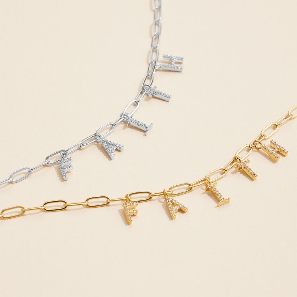 Semi Fine Collection β 18K Gold Dipped FAITH Monogram Charm Paperclip Chain Necklace - Blaire Shops