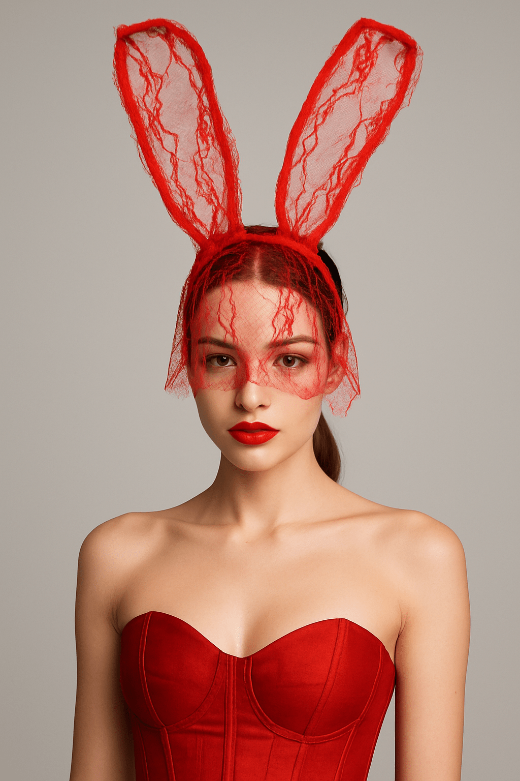 Sexy Veiled Floral Laced Bunny Ears Halloween Headband - Red accessories for women Vacation Outfits Birthday Dresses Going Out Looks
