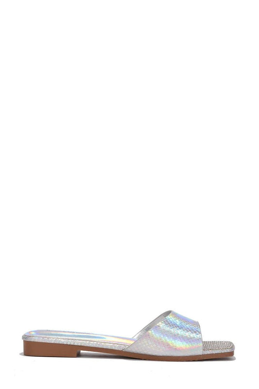 Seya Holo Metallic Snake Print Sandals by Cape Robbin - Silver sandals for women Vacation Outfits Birthday Dresses Going Out Looks