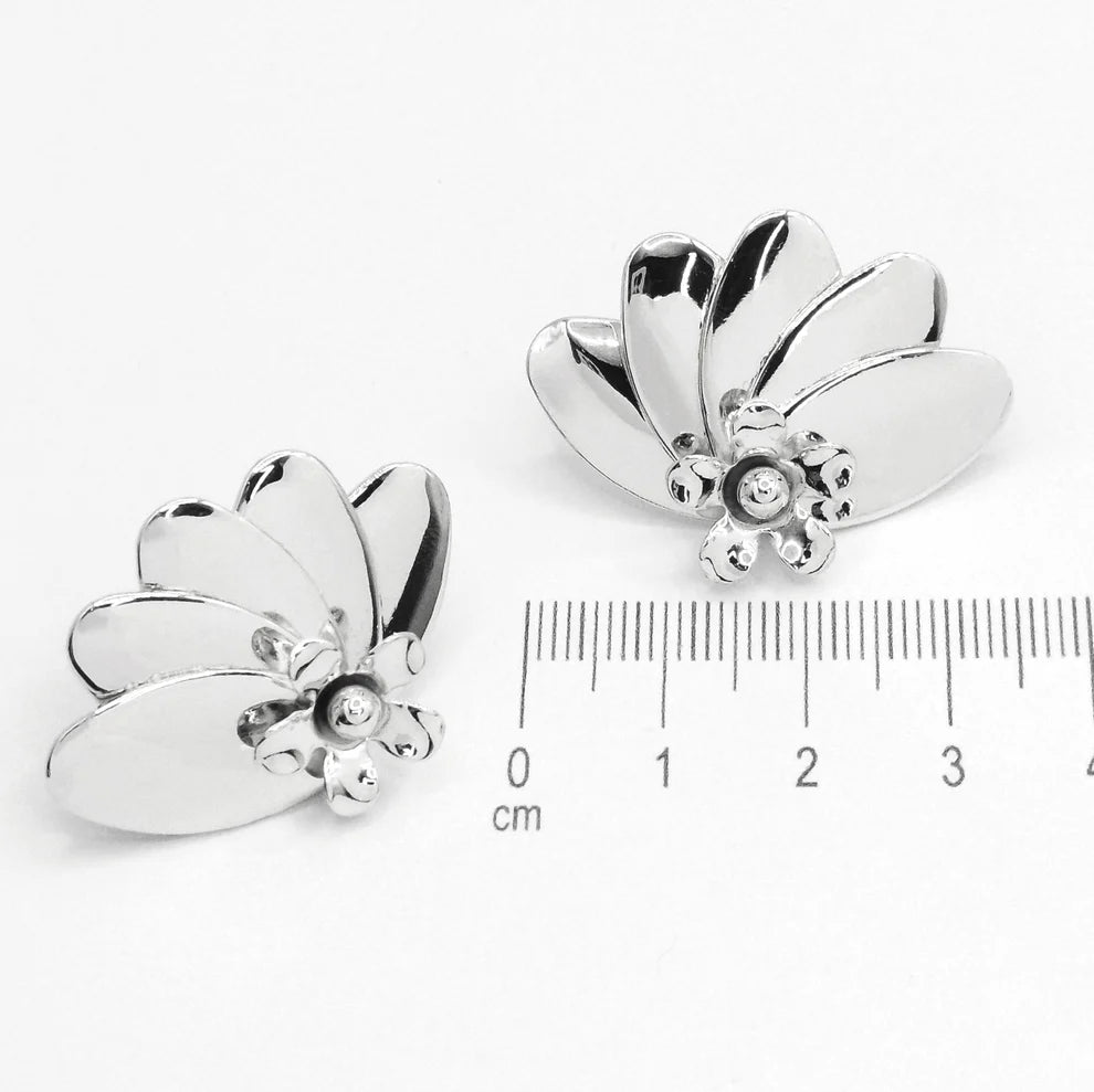 Silver Floral Stud 18K Gold Plated Earrings - Blaire Shops