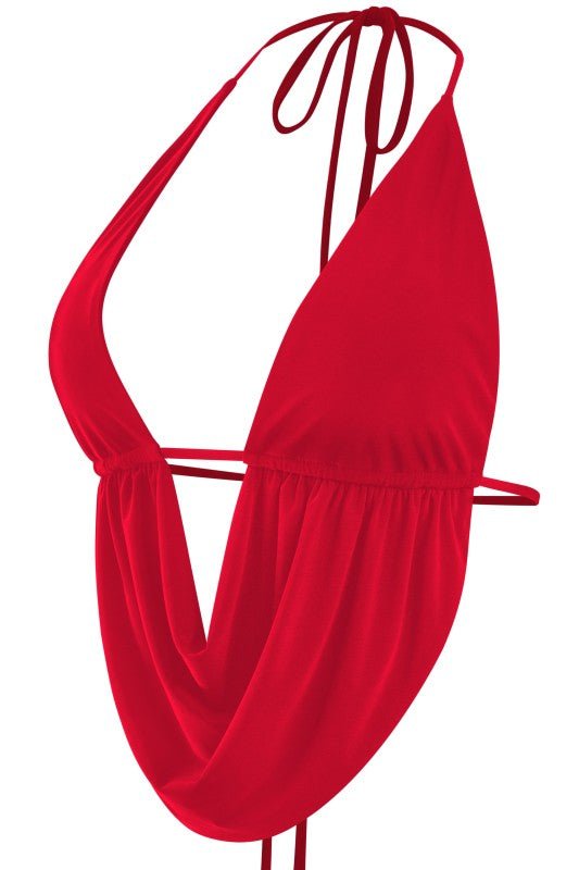 Siren Cowl Back Crop Top - Red top for women Vacation Outfits Birthday Dresses Going Out Looks