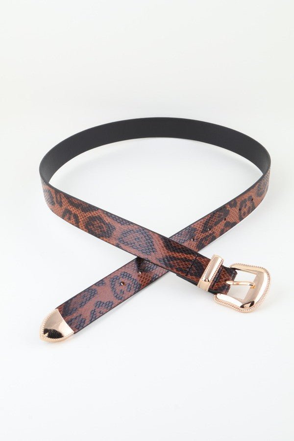 Snake Print Western Double Buckle Belt – Faux Leather Statement Waist Belt - Blaire Shops