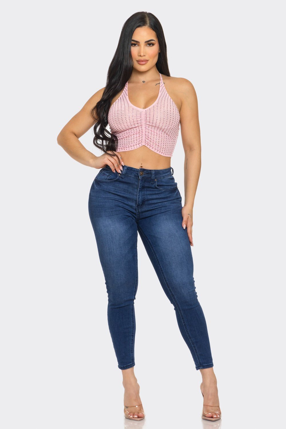 Sophie Stylish Studded Halter Tie Crop Top - Blaire Shops