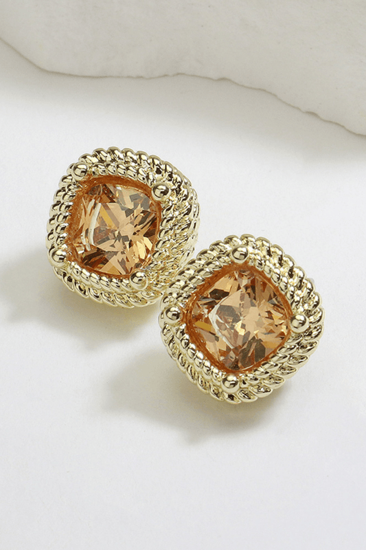 Square Peach CZ Cushion Stud Earrings - Gold EARRINGS for women Vacation Outfits Birthday Dresses Going Out Looks