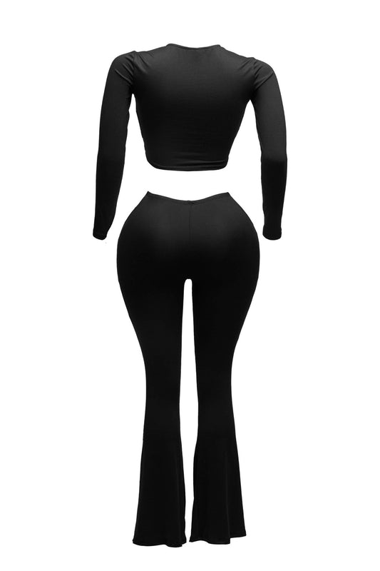 Stacy Strappy Cutout Crop Top Detailed Pant Set - BLACK outfit for women Vacation Outfits Birthday Dresses Going Out Looks