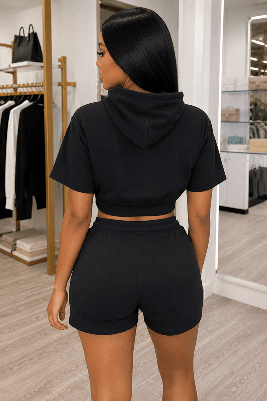 Starlet Bling Star Short Set – Rhinestone Hoodie & Shorts Two - Piece Outfit - Black short set for women Vacation Outfits Birthday Dresses Going Out Looks