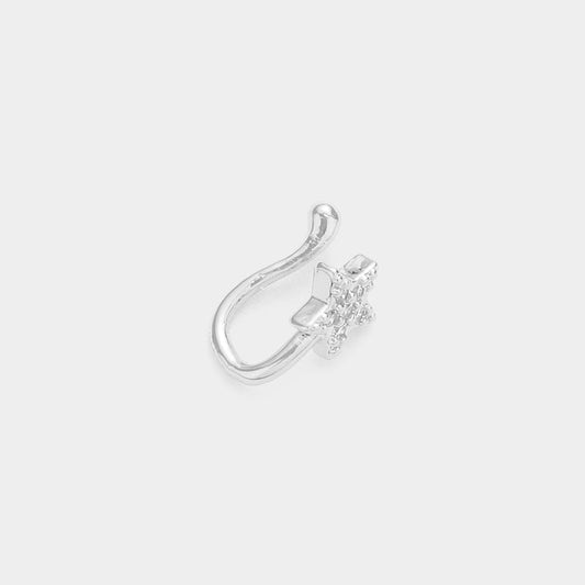 Stone Embellished Nose Clip Faux Piercing - Silver Star RING for women Vacation Outfits Birthday Dresses Going Out Looks