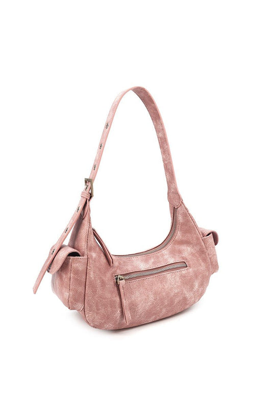 Stormi Utility Y2K Vegan Leather Shoulder Bag - Pale pink SHOULDER BAG for women Vacation Outfits Birthday Dresses Going Out Looks