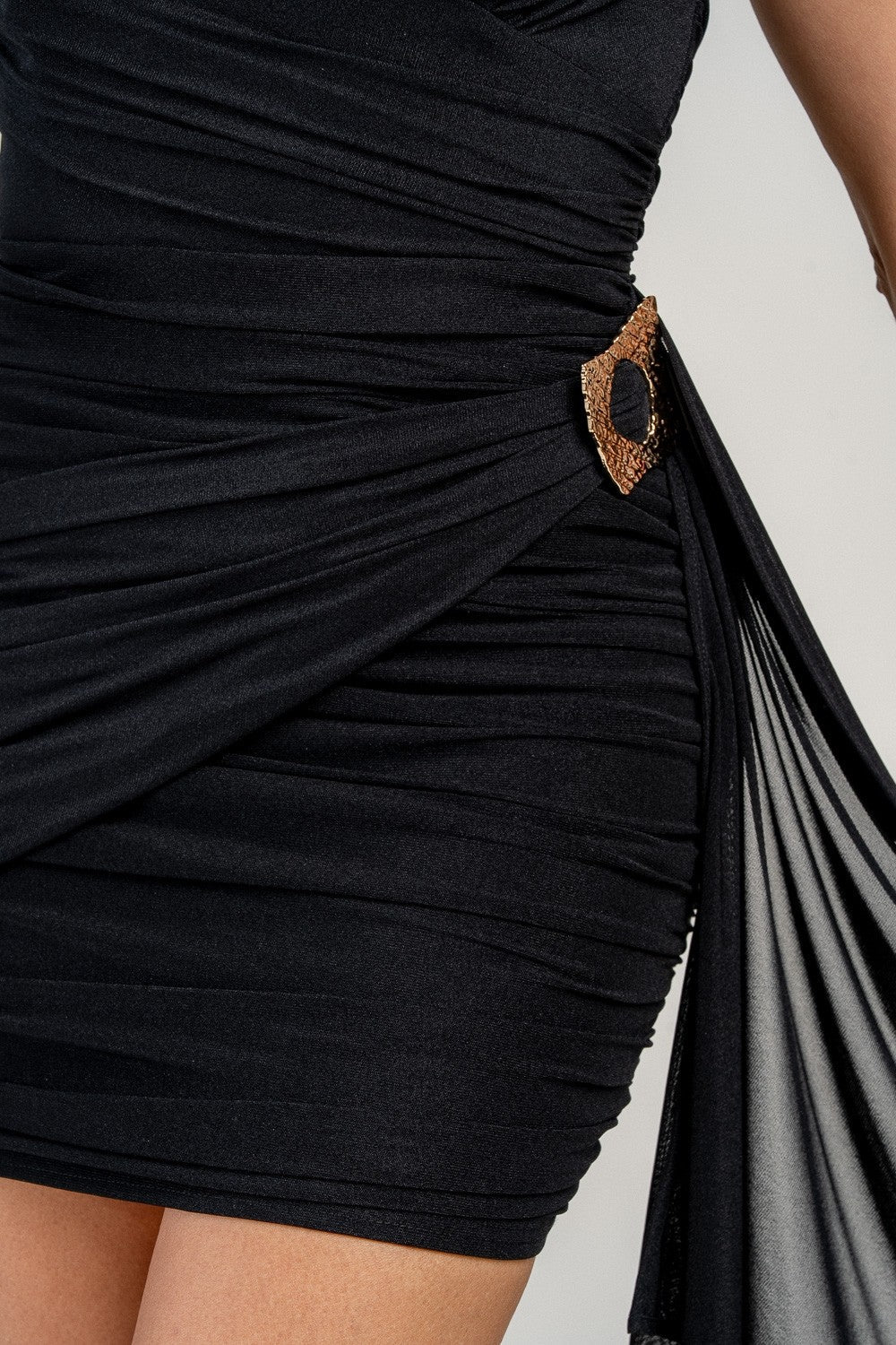 Strapless Mini Dress with Sash & Gold Trim – Elegant Bodycon Party Dress - Blaire Shops