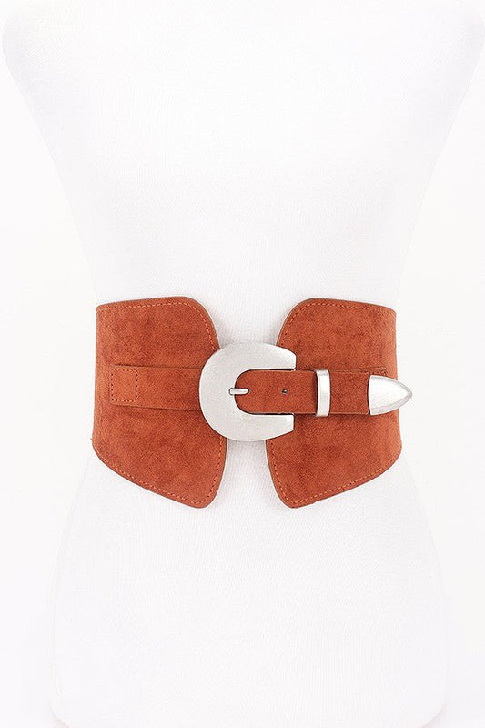 Suede Buckle Waist Belt – Wide Elastic Western Belt for Dresses & Sweaters - Cognac for women Vacation Outfits Birthday Dresses Going Out Looks