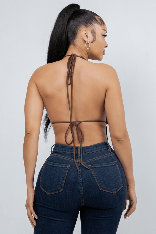 Sultry Crush Open Back Halter Club Top - Brown top for women Vacation Outfits Birthday Dresses Going Out Looks